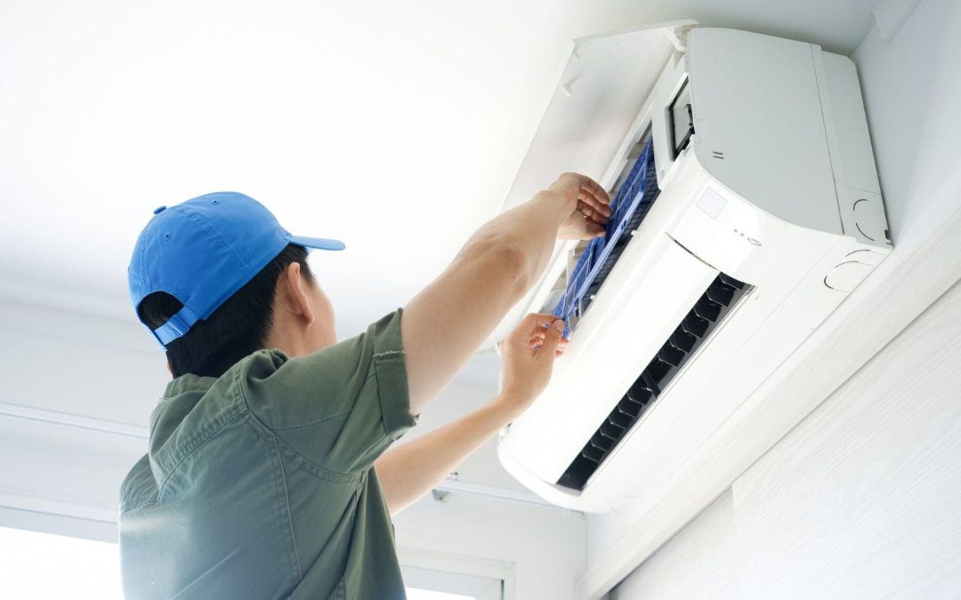 HVAC technician servicing a ductless mini split in Rohnert Park