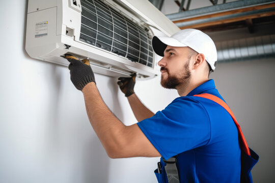 HVAC technician installing a mini split air conditioner in Rohnert Park