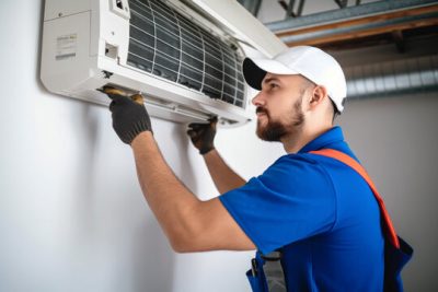 Mini Split AC Installation Rohnert Park HVAC technician installing a mini split air conditioner in Rohnert Park